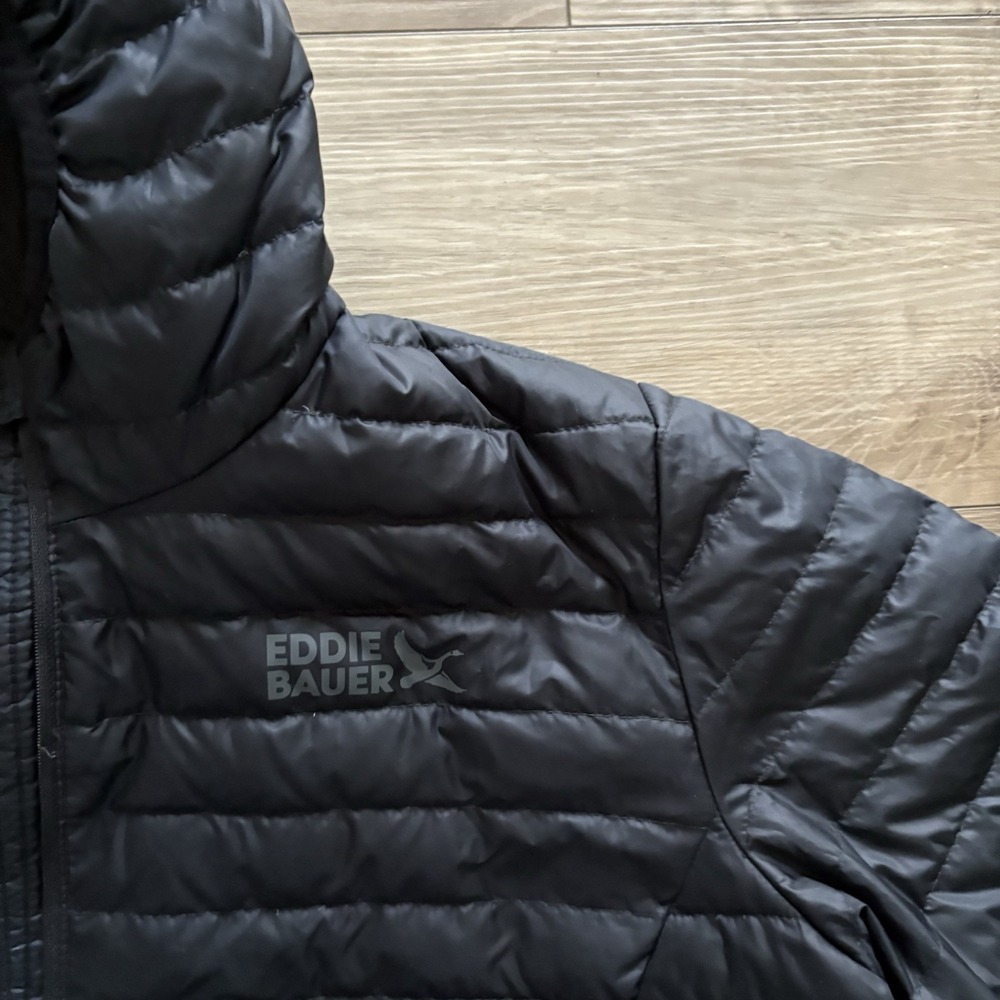 Eddie Bauer Women's Plus XL EB650 Down Hooded Jacket Black Lightweight Puffer - Picture 4 of 6